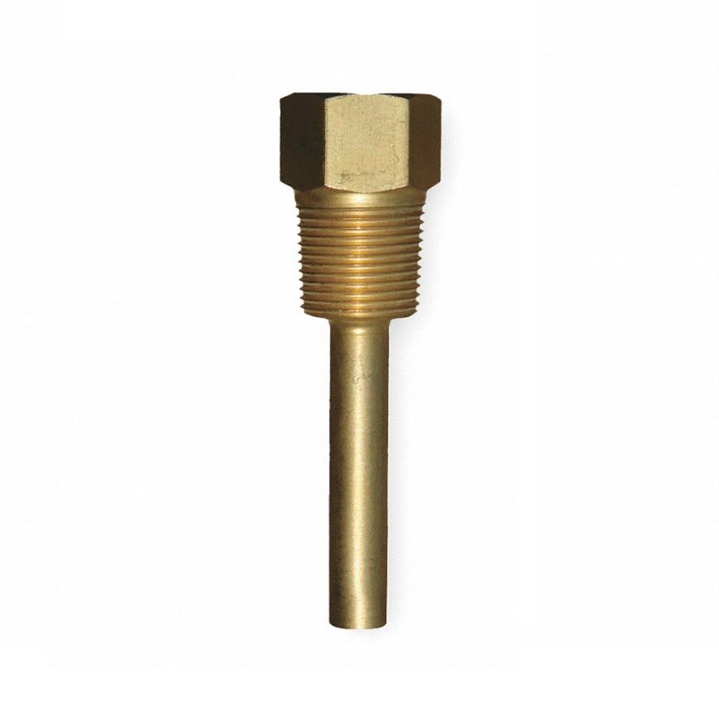Thermowell 2-1/2" Stem Brass 3/4" NPT Thread Bimetal/Sensor Straight Shank 